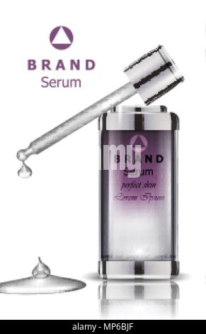 Cosmetics set realistic Vector packaging. Serum bottle mock up Stock Vector