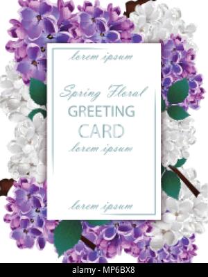 Lilac flowers beautiful card Vector. Spring floral holiday invitation card Stock Vector