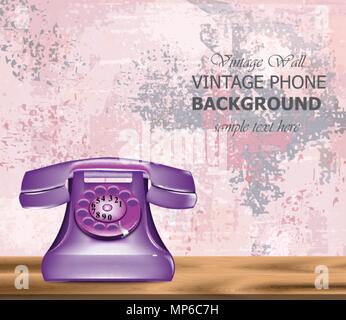 Vintage retro phone Vector realistic. Detailed 3d illustration. Ultra violet color Stock Vector