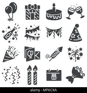 Birthday Icons and Party Icons with White Background Stock Vector