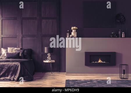 Download Black Lamp Next To Fireplace In White Living Room Interior With Mockup Of Empty Poster Real Photo Stock Photo Alamy