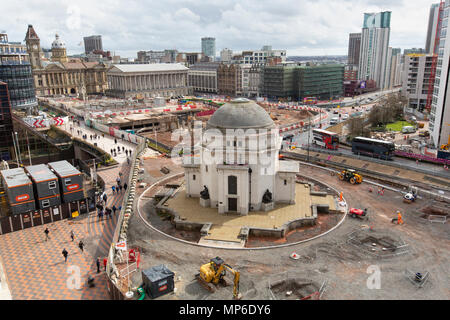 Building work around the Hall of Memory in Centenary Square, Birmingham. The view is from the Library of Birmingham. Stock Photo