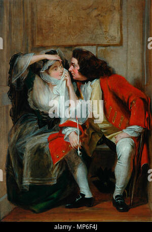 Uncle Toby and Widow Wadman .  This painting shows two of the characters in Sterne's 'Tristram Shandy', Uncle Toby and the Widow Wadman. Inscribed on the stretcher is the note: 'This was a sketch only but C. R. Leslie finished it for me in May 1848'. It is believed that the model for Uncle Toby was the actor Jack Bannister (1760–1836) a great friend of Leslie’s. This was Leslie’s most famous composition which he painted several times. For the Victorians the image became an instantly recognisable symbol of flirtatiousness. The situation represented is that of Widow Wadman inviting Uncle Toby to Stock Photo