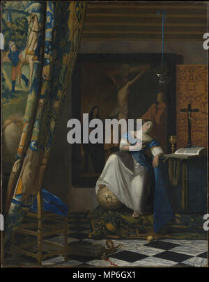 . English: Johannes Vermeer, Allegory of the Catholic Faith, The Metropolitan Museum of Art. Oil on canvas. 45 x 35 in. (114.3 x 88.9 cm). circa 1670–72.   Johannes Vermeer  (1632–1675)      Alternative names Johannes van der Meer, Jan Vermeer, Jan Vermeer van Delft, Johannes Reyniersz. Vermeer  Description Dutch painter and art dealer  Date of birth/death 31 October 1632 (baptised) 15 December 1675 (buried)  Location of birth/death Delft Delft  Work period 1653–1675  Work location Delft (1653 - 1675)  Authority control  : Q41264 VIAF: 51961439 ISNI: 0000 0001 0901 268X ULAN: 500032927 LCCN: n Stock Photo