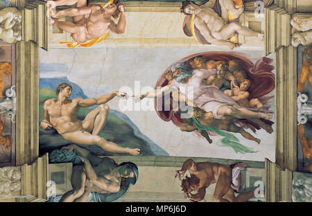 . English: Sistine chapel ceiling. between 1508 and 1512. Michelangelo 1171 The Creation of Adam (1) Stock Photo