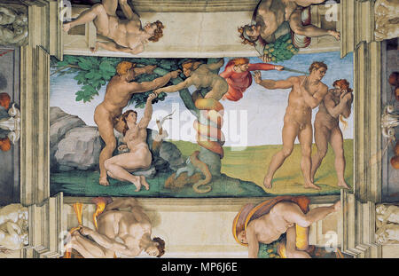 . English: Sistine chapel ceiling. between 1508 and 1512. Michelangelo 1181 The Temptation and Expulsion Stock Photo