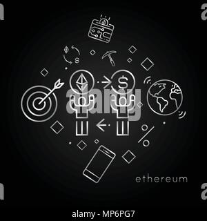 Ethereum trading concept design in gradient color with icon pack Stock Vector