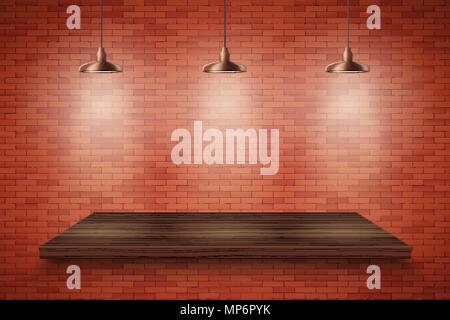 Brick wall and wood platform Stock Vector