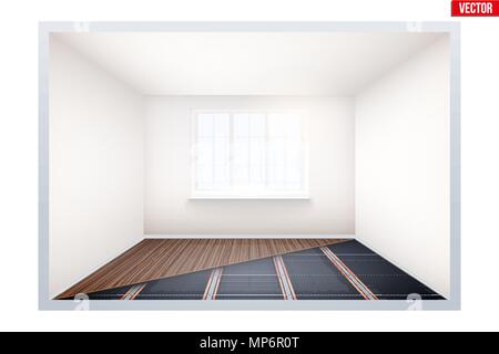 Empty room with IR heating floor and window Stock Vector
