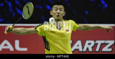 Bangkok, Thailand. 21st May, 2018. Chen Long of team China competes against Brice Leverdez of team France during the BWF Thomas Cup 2018 Group A match in Bangkok, Thailand, on May 21, 2018. Credit: Wang Shen/Xinhua/Alamy Live News Stock Photo