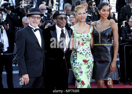 Barry Alexander Brown, Spike Lee, Tonya Lewis Lee and Laura Harrier attending the closing ceremony with the premiere during the 71st Cannes Film Festival at the Palais des Festivals on May 19, 2018 in Cannes, France | usage worldwide Stock Photo