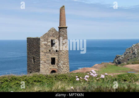 Wheal Owles Mine From the South West Coast Path, Botallack, Near St Just, Cornwall, UK Stock Photo