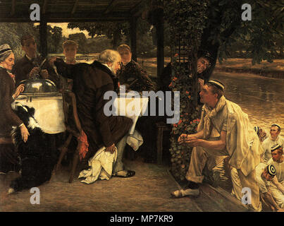 English: The Prodigal Son in Modern Life: The Fatted Calf   circa 1882.   694 James Tissot - The Prodigal Son in Modern Life, The Fatted Calf Stock Photo