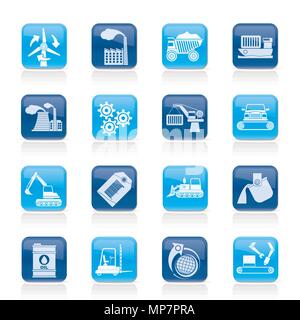 Different kind of business and industry icons over color background ...