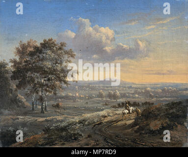 Hilly Landscape with a Rider on a Country Road.  Between 1646 and 1684.   705 Jan Wijnants - Heuvelachtig landschap met een ruiter op een landweg Stock Photo