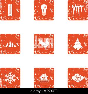 Slope icons set, grunge style Stock Vector