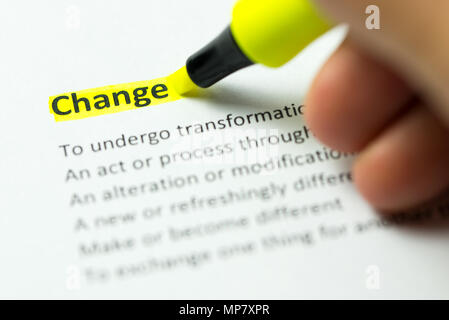 Change word highlighted in yellow Stock Photo