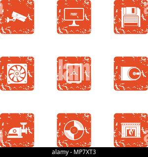Digital doohickey icons set, grunge style Stock Vector