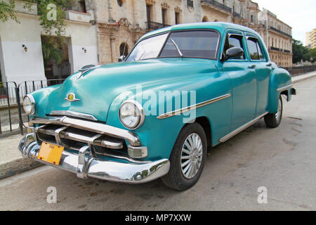 Classic blue Plymouth oldtimer car in Havana, Cuba Stock Photo