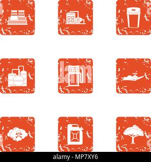 Chemical enterprise icons set, grunge style Stock Vector