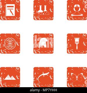 Analyze icons set, grunge style Stock Vector