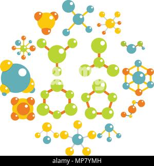 Molecule icons set in flat style Stock Vector