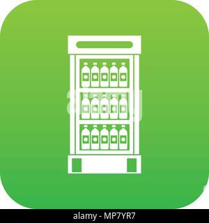 Fridge with refreshments drinks icon digital green Stock Vector