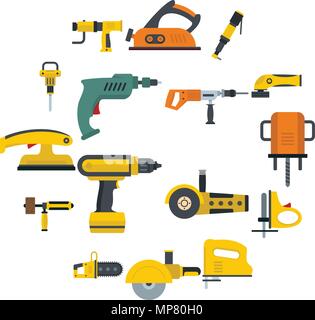 Electric tools icons set in flat style Stock Vector