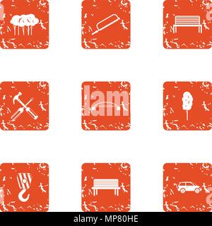 Repair park icons set, grunge style Stock Vector