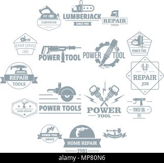 Electric tools logo icons set, simple style Stock Vector