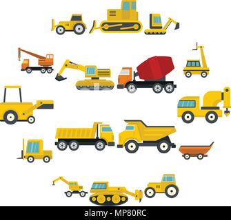 Building vehicles icons set in flat style Stock Vector