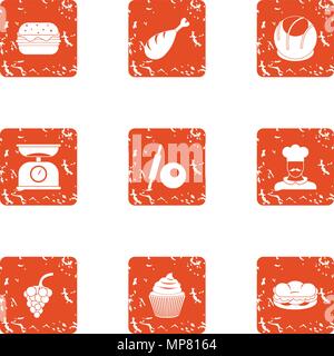 Fruit edible icons set, grunge style Stock Vector