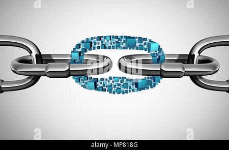Blockchain concept as a digital chain connection as an internet banking or network security symbol as a 3D illustration. Stock Photo
