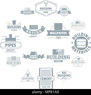 Building materials logo icons set, simple style Stock Vector