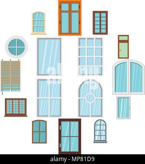 Plastic window forms icons set in flat style Stock Vector