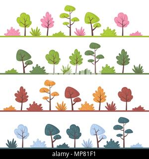 Landscapes with abstract trees and bushes in different colors Stock Vector