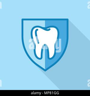 Tooth on shield logo icon, flat style