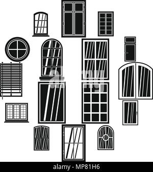 Plastic window forms icons set, simple style Stock Vector