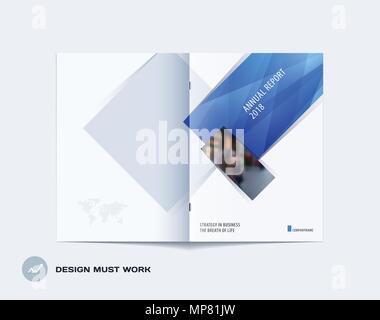 Abstract double-page brochure design rectangular style with blue colourful rectangles for branding. Business vector presentation broadside. Stock Vector