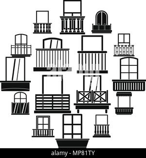 Window forms icons set balcony, simple style Stock Vector