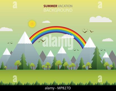 Abstract of wide summer view in nature with clear sky and rainbow background, illustration vector eps10 Stock Vector