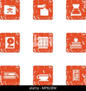 Dangerous data icons set, grunge style Stock Vector