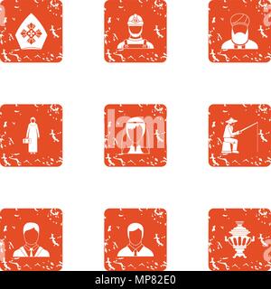 Religion icons set, grunge style Stock Vector