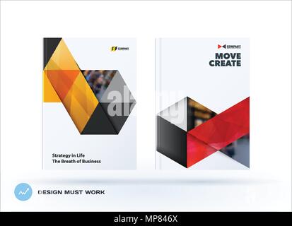 Brochure design triangles template. Colourful modern abstract set, annual report with triangles for branding. Stock Vector