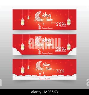 3 different Ramadan Sale Banner 50% discount offer template vector design Stock Vector