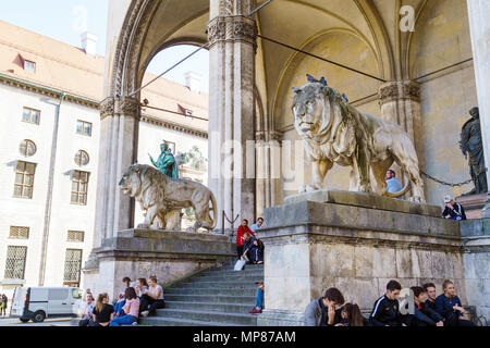 Munich, Germany - October 20, 2017: Count Tilly statue (1844) by  Ludwig Schwanthaler in Field Marshals' Hall on Odeonsplatz Stock Photo