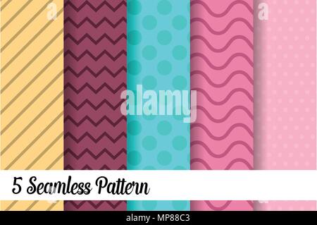 5 seamless pattern set fashion abstract paper art trending artwork Stock Vector