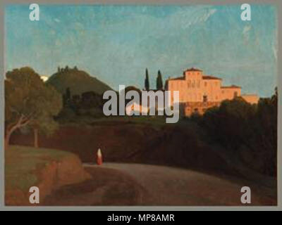 View of the Villa Torlonia, Frascati, at Dusk - by Paul Flandrin, 1838 ...