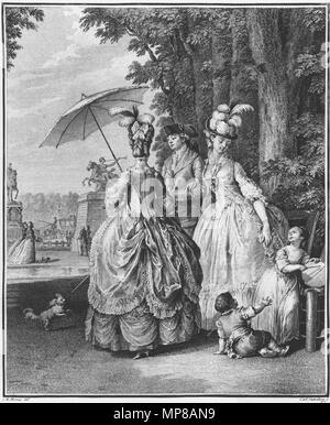 . English: The Rendevous at Marly. The lady on the left is wearing a polonaise and carrying a parasol. Français : Le Rendez-vous pour Marly. circa 1777.   After Jean-Michel Moreau  (1741–1814)     Alternative names Jean-Michel Moreau le Jeune ('the younger')  Description French engraver, draughtsman and painter  Date of birth/death 26 March 1741 30 November 1814  Location of birth/death Paris Paris  Work period between circa 1758 and circa 1814  Work location Paris, St Petersburg (1758-1759)  Authority control  : Q321972 VIAF: 56619800 ISNI: 0000 0001 2280 3793 ULAN: 500028967 LCCN: n80166950  Stock Photo