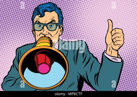 a man with a megaphone Stock Vector
